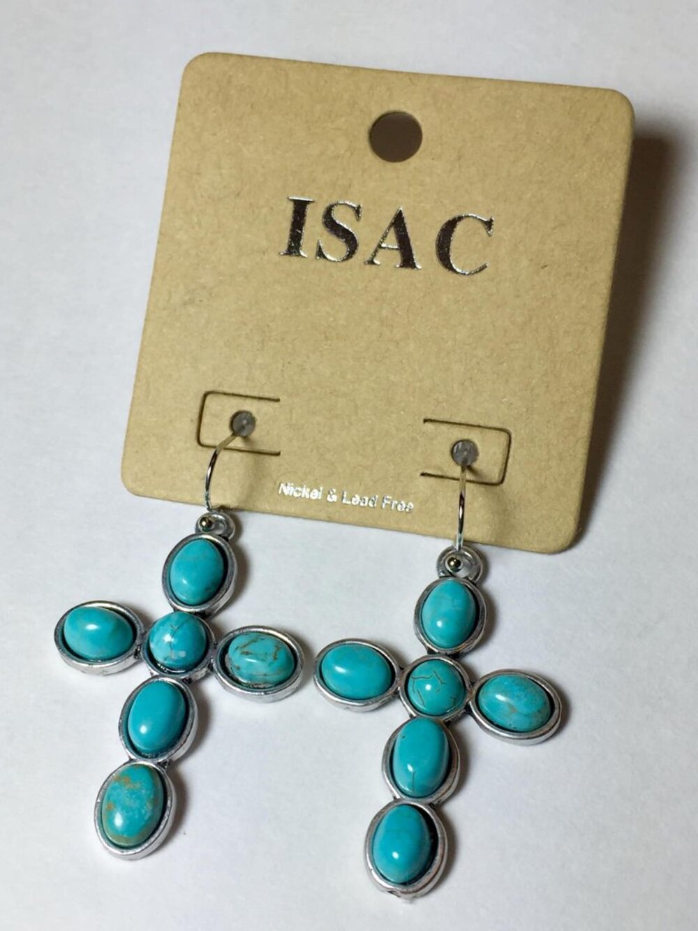 Natural Turquoise Cross Earrings